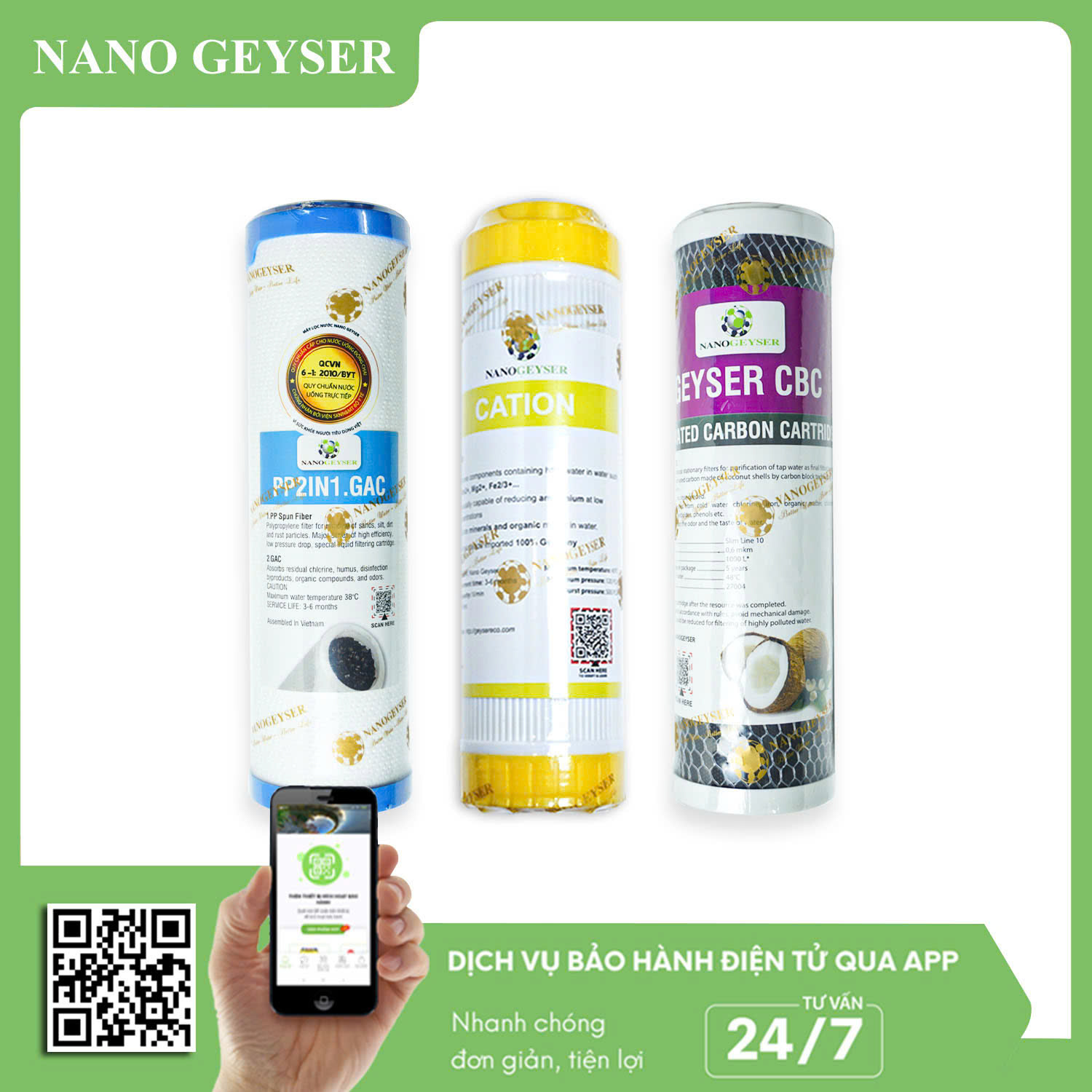 Bộ 3 lõi PP.2IN1.GAC, Cation, CBC (combo)