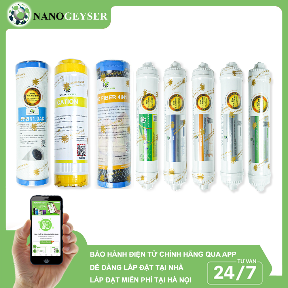 Bộ 8 lõi PP.2IN1.GAC, Cation, 4IN1, T33 to, 3IN1, Maifan, Nano Silver, Hydrogen (tặng cut, dây, kẹp)