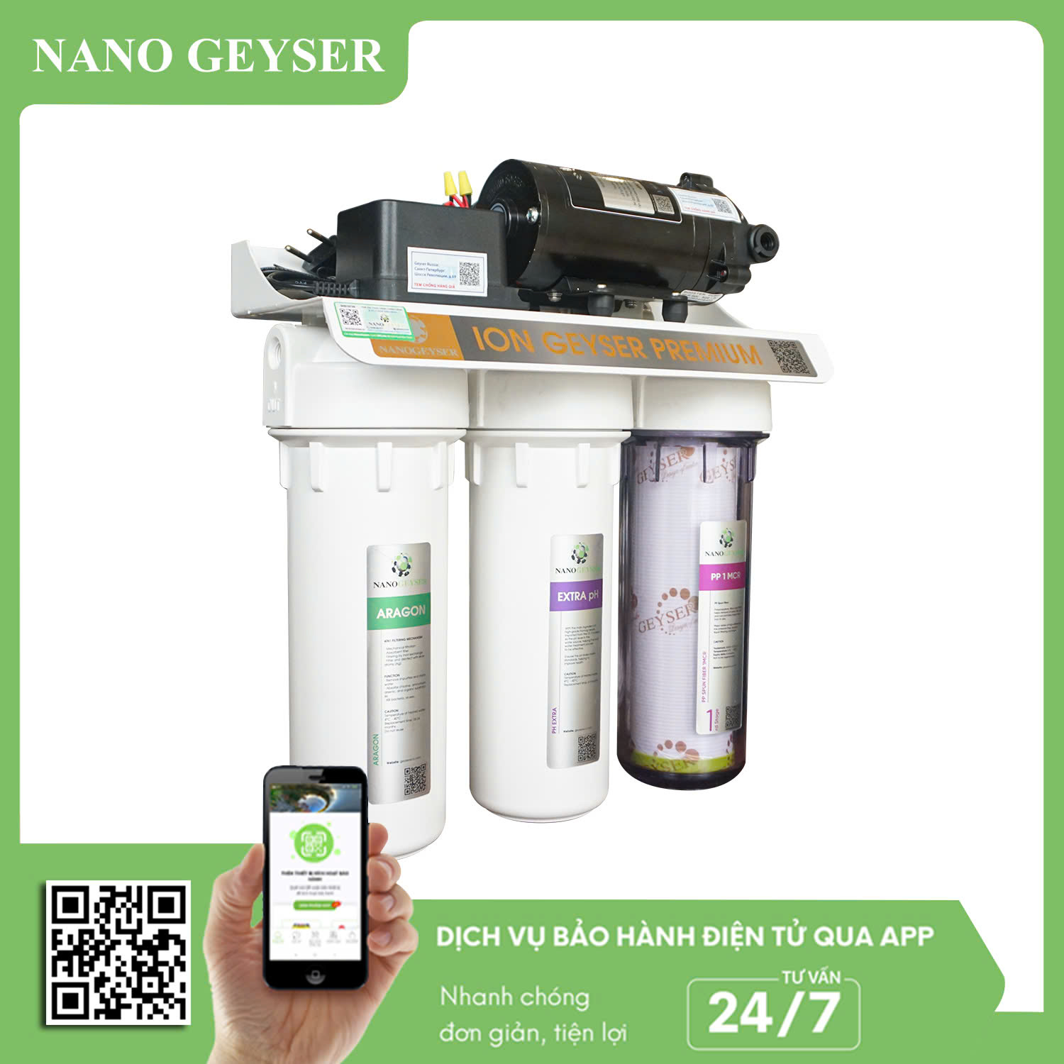 Bộ tiền xử lý cho máy Ion kiềm - Ion Geyser Premium Nano Geyser P3 Extra PH