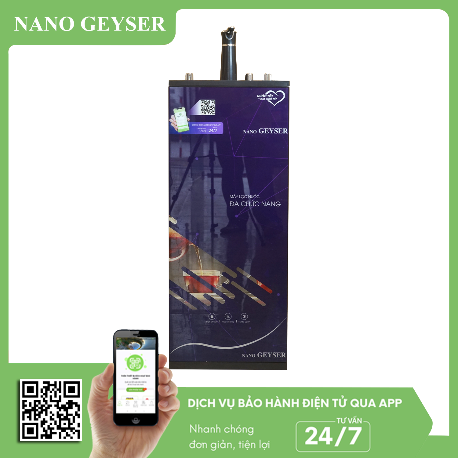 Máy lọc nước Nano Geyser nóng - lạnh - nguội 10 cấp lọc phòng khách GNK-37T